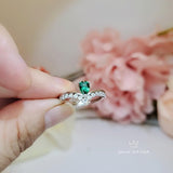 Tiny Teardrop Emerald Ring - Sterling Silver White gold coated Royal Wave Green Gemstone statement Ring 1064