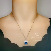 Large Blue Sapphire Necklace - 2.8 CT Double Halo Gemstone Blue Sapphire Pendant - September Birthstone - Jewelry #646