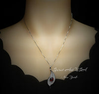 Garnet Necklace - 18kgp @ Sterling Silver Leaf Necklace - Gemstone Leaf - Teardrop Garnet Pendant - January Birthstone Anniversary Gift #886