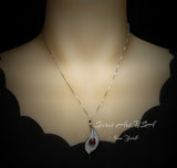Garnet Necklace - 18kgp @ Sterling Silver Leaf Necklace - Gemstone Leaf - Teardrop Garnet Pendant - January Birthstone Anniversary Gift #886