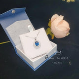 Large Blue Sapphire Necklace - 2.8 CT Double Halo Gemstone Blue Sapphire Pendant - September Birthstone - Jewelry #646