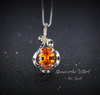 Sterling Silver Sunstone Necklace - 18kgp @ Sterling Silver - 1.8 CT Orange Tangerine Spessartite Garnet Pendant #154