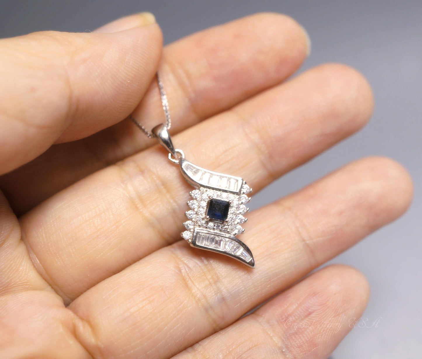 Genuine Blue Sapphire Necklace - High Quality Dainty Sterling Silver - Blue Sapphire Necklace