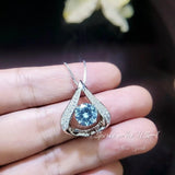 Protective Heart Aquamarine Necklace - Gemstone Fat Triangle Aquamarine Pendant 18KGP & Sterling Silver 2 Ct Round Cut Light Blue Stone #679