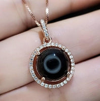 Solitaire Black Onyx Necklace , Classic 4 CT Natural Genuine Onyx Pendant - 18KGP @ Sterling Silver - Black Gemstone Protective Stone #159