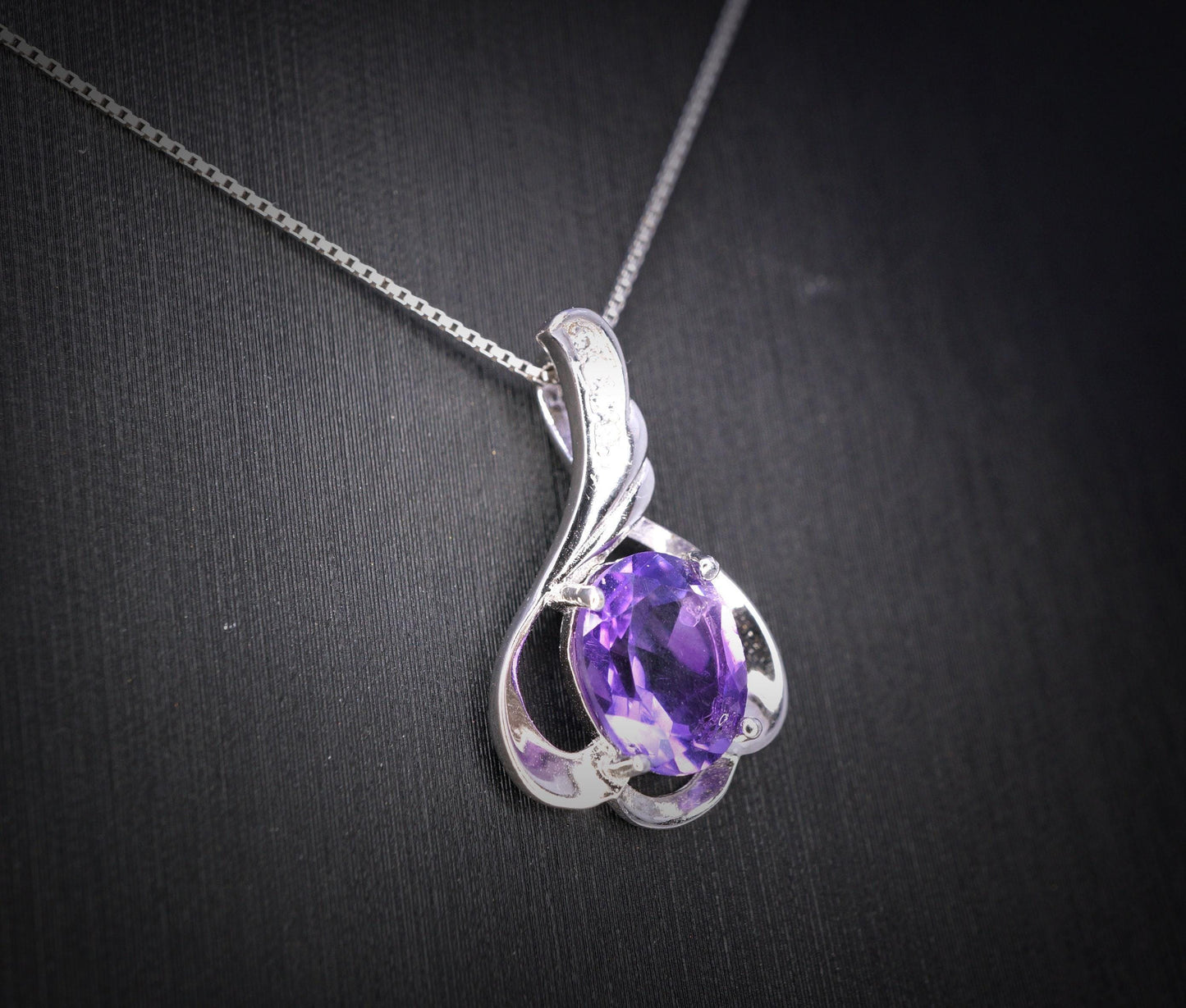 Genuine Amethyst Necklace - Sterling Silver Petal Flower Natural Amethyst Pendant February Birthstone Purple Gemstone Jewelry #461