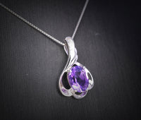 Genuine Amethyst Necklace - Sterling Silver Petal February Birthstone Natural Amethyst Jewelry #461