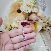 Teardrop Pink Tourmaline Necklace, Gemstone Halo Pink Gemstone Pendant, Sterling Silver White gold Solitaire Fuchsia Gemstone Jewelry #196