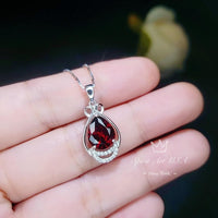 Teardrop Garnet Necklace - White Gold plated Sterling Silver - 2.75 CT Red Garnet Pendant - January Birthstone #438
