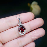 Teardrop Garnet Necklace - White Gold plated Sterling Silver - 2.75 CT Red Garnet Pendant - January Birthstone #438