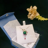 Genuine Malachite Necklace - White Gold Sterling Silver Feather Dangle Pendant - Leaf Heart Chakra Malachite Pendant Jewelry #527