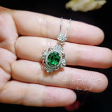Luxury Emerald Necklace, Gemstone Flower - 18KGP @ Sterling Silver - Victoria Style Green Emerald Pendant - May Birthstone #625