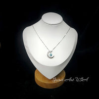 Tiny Aquamarine Gemstone Moon Necklace Sterling Silver Crescent Blue Aquamarine Pendant March Birthstone Double Pendant Jewelry #224