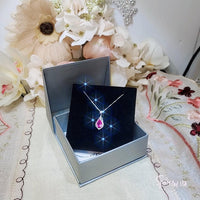 Teardrop Pink Tourmaline Necklace, Gemstone Halo Pink Gemstone Pendant, Sterling Silver White gold Solitaire Fuchsia Gemstone Jewelry #196