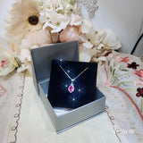 Teardrop Pink Tourmaline Necklace, Gemstone Halo Pink Gemstone Pendant, Sterling Silver White gold Solitaire Fuchsia Gemstone Jewelry #196