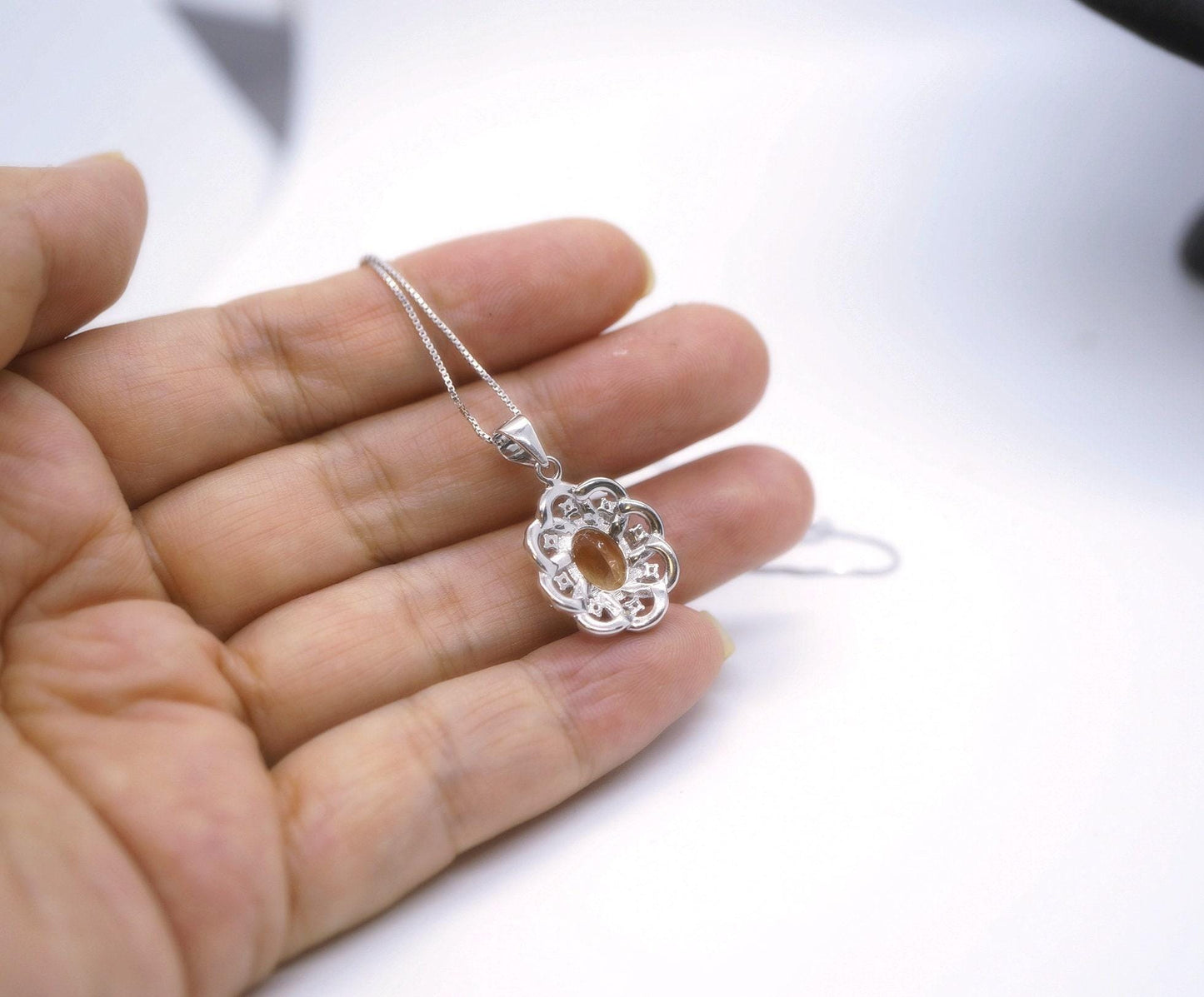 Natural Citrine Necklace Silver - Sterling Silver Life of Flower Genuine Citrine Healing Jewelry