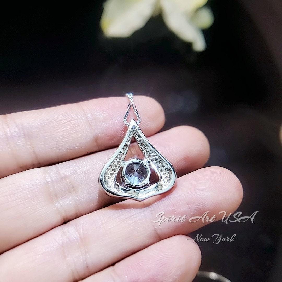 Protective Heart Aquamarine Necklace - Gemstone Fat Triangle Aquamarine Pendant 18KGP & Sterling Silver 2 Ct Round Cut Light Blue Stone #679
