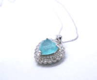 Heart Blue Paraiba Tourmaline Necklace double halo Heart Halo Blue Gemstone Pendant Jewelry #256