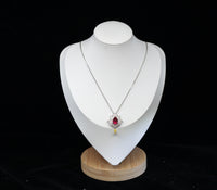 Ruby Necklace - Gemstone Lotus Flower Pendant - 18kGP @ Sterling Silver -Teardrop Halo Ruby Pendant #922