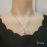 Teardrop Pink Tourmaline Necklace, Gemstone Halo Pink Gemstone Pendant, Sterling Silver White gold Solitaire Fuchsia Gemstone Jewelry #196