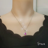 Teardrop Pink Tourmaline Necklace, Gemstone Halo Pink Gemstone Pendant, Sterling Silver White gold Solitaire Fuchsia Gemstone Jewelry #196