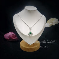 Mandolin flower Emerald Necklace - 1.2 ct Trillion Cut Green Emerald Pendant - White Gold coated Sterling Silver Gemstone Design #759