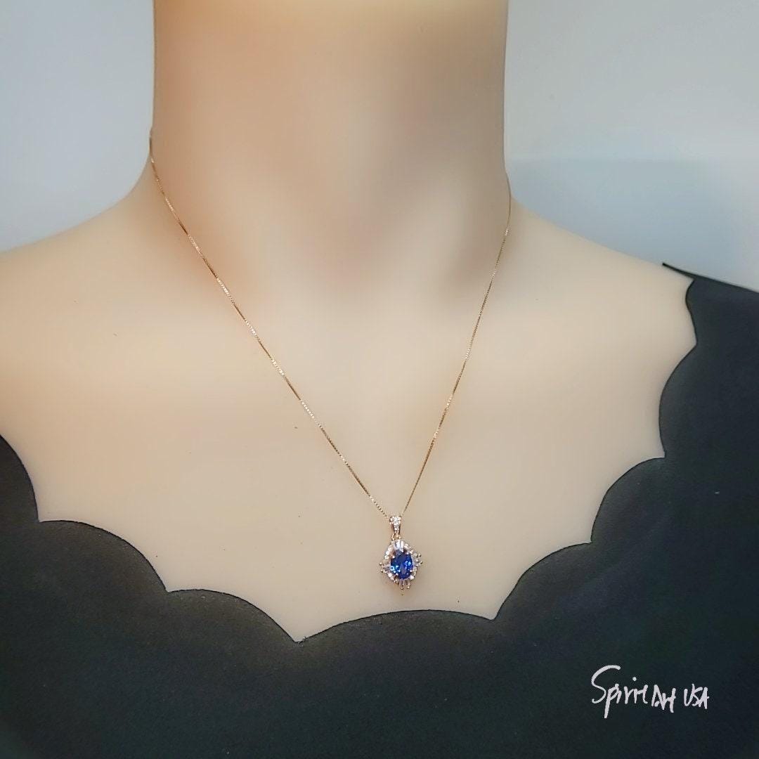 Blue Sapphire Rose Gold Necklace Rose Gold Sterling Silver Gemstone Oval Blue Gemstone Pendant September Birthstone #163