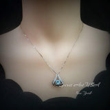 Protective Heart Aquamarine Necklace - Gemstone Fat Triangle Aquamarine Pendant 18KGP & Sterling Silver 2 Ct Round Cut Light Blue Stone #679