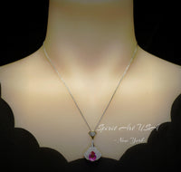 Pink Sapphire Necklace - 18KGP @ Sterling Silver Paved Gemstone Art Deco 3CT Pink Sapphire Pendant #884