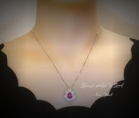 Ruby Necklace - Gemstone Lotus Flower Pendant - 18kGP @ Sterling Silver -Teardrop Halo Ruby Pendant #922