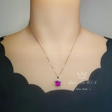 6CT Fuchsia Pink Sapphire Necklace - Large Square Sterling Silver White Gold Plated - Pink Sapphire Jewelry #462