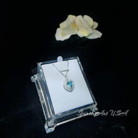 Aquamarine Heart Necklace - Sterling Silver 2 CT Blue Gemstone Gemstone Aquamarine Pendant - March Birthstone White Gold Plated #366