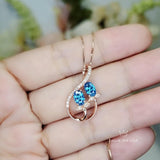 Rose Gold Sterling Silver Blue Topaz Necklace - Gemstone Leaf Flower Tiny Topaz pendant #332