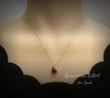 Classic Simple Ruby Necklace - 18KGP& Sterling Silver - Teardrop Red Ruby Pendant - July Birthstone - Pear 3.5 CT Large #683