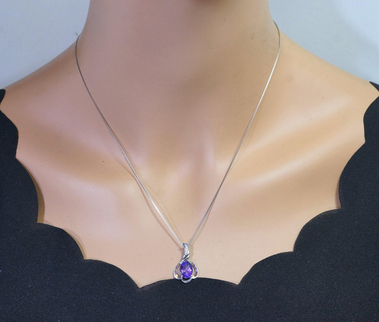 Genuine Amethyst Necklace - Sterling Silver Petal Flower Natural Amethyst Pendant February Birthstone Purple Gemstone Jewelry #461