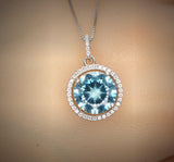 Aquamarine Necklace - Sterling Silver - Gemstone Halo - March Birthstone - Blue Aquamarine Pendant - 18kgp #481