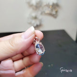 7 CT Aquamarine Necklace Gemstone Crown Rose Gold Sterling Silver Blue Gemstone Pendant Large Oval March Birthstone Solitaire Halo 800