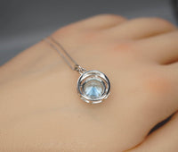 Aquamarine Necklace - Sterling Silver - Gemstone Halo - March Birthstone - Blue Aquamarine Pendant - 18kgp #481