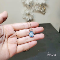 7 CT Aquamarine Necklace Gemstone Crown Rose Gold Sterling Silver Blue Gemstone Pendant Large Oval March Birthstone Solitaire Halo 800