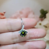 2.2 CT Green Peridot Necklace Gemstone Knot Pendant - Simple Bowknot Lab Created Deep Green Gemstone 18k @ Sterling Silver Minimalist 058