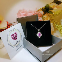 2 CT Pink Tourmaline Necklace - Royal Flower Pendant - Large Oval Fuchsia Gemstone Sterling Silver - 18KGP - Pink Tourmaline Pendant #663