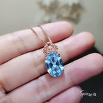 7 CT Aquamarine Necklace Gemstone Crown Rose Gold Sterling Silver Blue Gemstone Pendant Large Oval March Birthstone Solitaire Halo 800