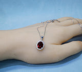 Orange Spessartite Garnet Necklace Tangerine Sapphire pendant - Oval cut Halo Pendant - 18KGP @ Sterling Silver 1110