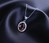 Orange Spessartite Garnet Necklace Tangerine Sapphire pendant - Oval cut Halo Pendant - 18KGP @ Sterling Silver 1110