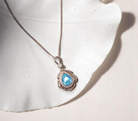 Sky Blue Aquamarine Necklace - Rose Gold Coated sterling Silver Flower Teardrop Large Aquamarine Pendant #639