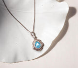 Sky Blue Aquamarine Necklace - Rose Gold Coated sterling Silver Flower Teardrop Large Aquamarine Pendant #639