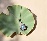 Sky Blue Aquamarine Necklace - Rose Gold Coated sterling Silver Flower Teardrop Large Aquamarine Pendant #639