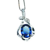 Tiny Blue Sapphire Necklace Sterling Silver Flower White Gold Plated Petal 1.5 CT Blue Gemstone Pendant September Birthstone #161