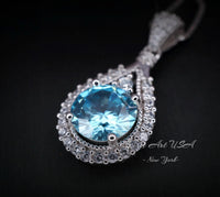 8mm Round Aquamarine Necklace Sterling Silver 2ct Teardrop Style White Gold plated March Birthstone #335