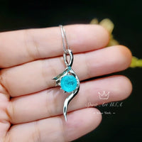 Paraiba Necklace Sterling Silver Bow Swirl Infinity White Gold plated Blue Paraiba Pendant Jewelry #940